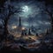 Moonlit Shadows: A Spine-Chilling Halloween Graveyard