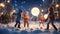 Moonlit Snow Dance: Anime Joy in Winter Wonderland. AI generate