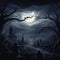 Moonlit Tranquility: Eerie Graveyard Bathed in Ethereal Moonlight