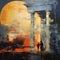 Moonlit Urban Romance: Ethereal Neoclassical Oil Painting