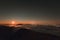 Moonrise, comet and stars landscape above the mountain in autumn season