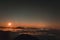 Moonrise, comet and stars landscape above the mountain in autumn season