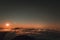 Moonrise, comet and stars landscape above the mountain in autumn season