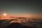 Moonrise, comet and stars landscape above the mountain in autumn season