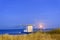 Moonrise at the seaside from Usedom, Germany. In the foreground you can see the lifeguard`s cottage