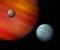 Moons orbiting a reddish gas giant