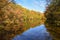 Moor pond in october with water reflection