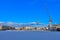 Moored boat surrounded by ice in Helsinki harbour