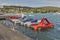 Moored boats along the waterfront of Velden village, Austria