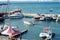 Moored boats and pleasure boats at the sea station in Anapa.