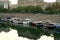 Moored boats at Port of Arsenal near Place de la Bastille in Paris