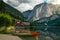 Moored boats on the shore of the lake Altaussee, Austria