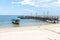 Moored boats at Tanjung Kelayang Beach on Belitung Island.