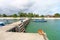 Moored boats at Tanjung Kelayang Beach on Belitung Island.