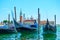 Moored gondolas in Venice