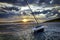 Moored sailboat in heavy winds