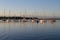 Moored sailboats off Coconut Grove in predawn light.