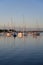 Moored sailboats off Coconut Grove in predawn light.