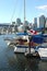 Moored sailboats & yachts in False Creek BC.