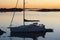 Moored sailingboat eveninglight Sweden