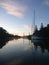 Moored yacht on Kerikeri Inlet, New Zealand, NZ, at dawn