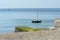 Moored yacht off Brighton Marina. England