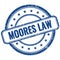 MOORES LAW text on blue grungy round rubber stamp