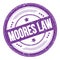 MOORES LAW text on violet indigo round grungy stamp