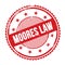 MOORES LAW text written on red grungy round stamp