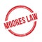 MOORES LAW text written on red grungy round stamp