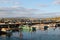 Mooring boats on blue sky background