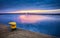 Mooring bollard in a harbor during the blue hour