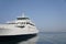 Mooring lines and a ferry at the Port of Thassos, Greece.