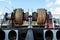 Mooring winch on ship deck.