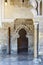 The Moorish-Taifa north side halls with the door to the mezquita, Aljaferia Palace, Zaragoza, Aragon, Spain