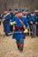 MOORPARK, USA - APRIL, 18, 2018: Outdoor view of man wearing blue uniform and holding a sword, representing the Civil