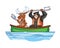 Moose and Bear in Canoe Cartoon