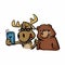 Moose and bear taking selfie cute cartoon