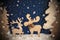 Moose Couple In Love, Christmas Tree, Snow, Snowflakes