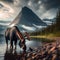 Moose grazing on the shore of lake in National Park