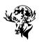 Moose head front view and full moon vector black and white outline