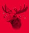 Moose on red background. Illustration in draw, sketch style.