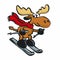 Moose riding ski cartoon