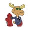 Moose wearing suit leaning on hydrant