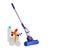 Mop with clip and sponge and bottles of cleaning agents