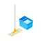 Mop and Container with Water as Household Cleaning Equipments Isometric Vector Composition