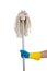 Mop held by a rubber gloved hand