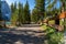 Moraine lake lakeshore trail in summer sunny day morning. Banff National Park.