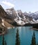 Moraine lake and mountain peaks