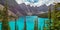 Moraine lake near Lake Louise village in Banff National Park, Alberta, Rocky Mountains Canada. View from rockpile trail